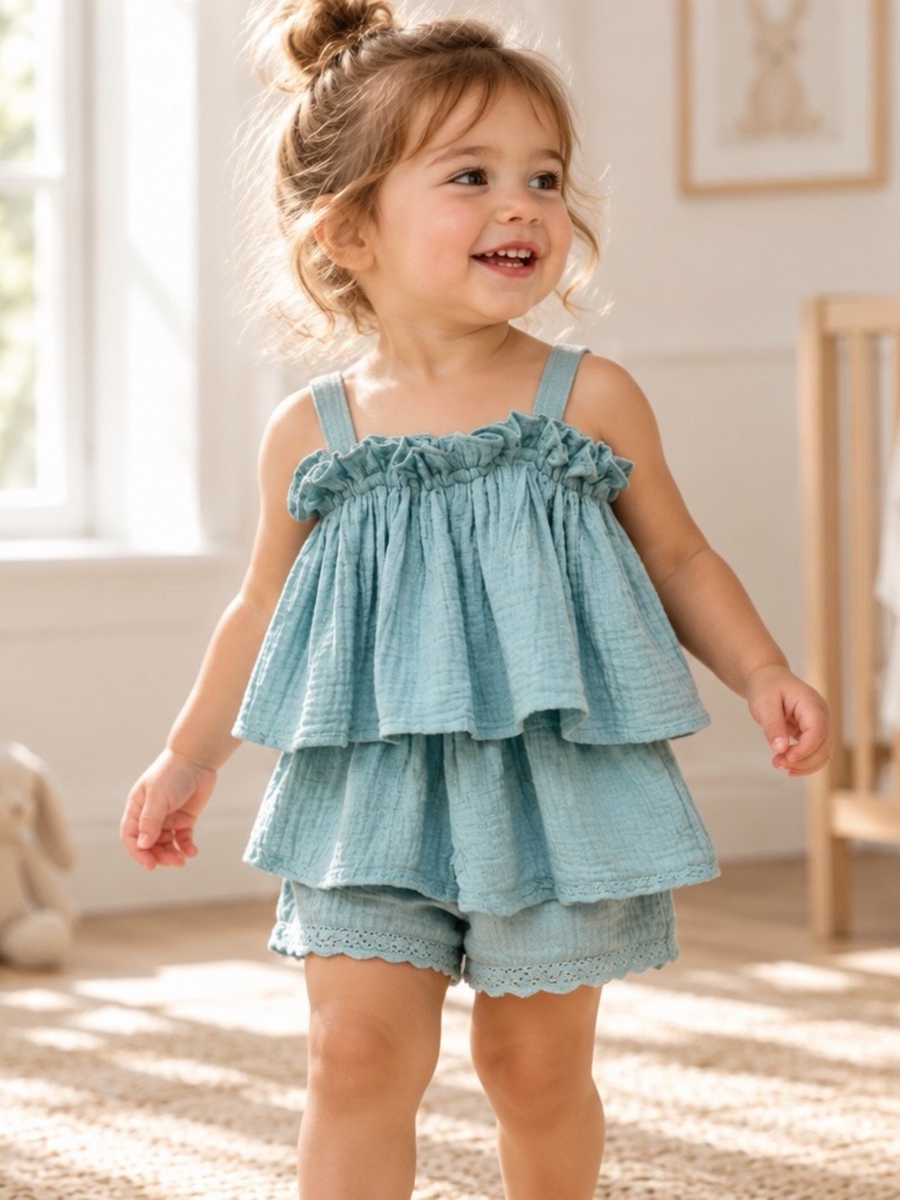 Sweet Magnolia Tiered Cotton Gauze Romper with Ruffle Bodice girls  2 Toddler